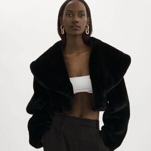 LAMARQUE Danika Faux Fur Crop Jacket Black Size Large NWT